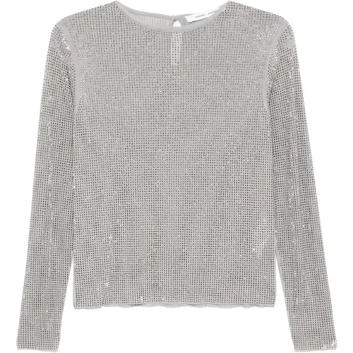 Grey Mesh Sweater with Rhinestone Embellishment , female, Sizes: S - Samsøe Samsøe - Modalova