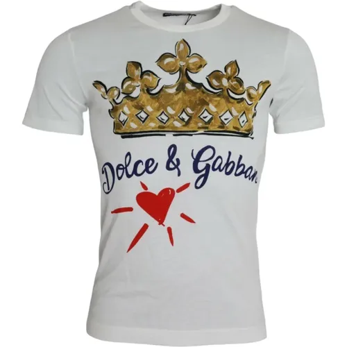 Krone Print Crew Neck T-shirt , Herren, Größe: XS - Dolce & Gabbana - Modalova