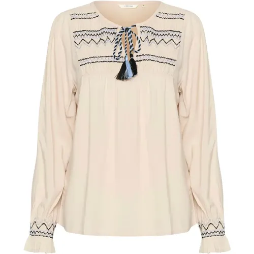 Feminine Blouse with Embroidered Details , female, Sizes: M, XS - Cream - Modalova