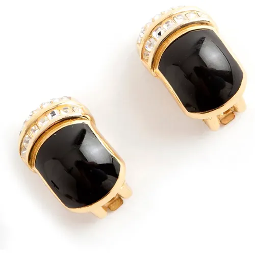 Pre-owned Rectangular Enemal Crystal clip on earrings , female, Sizes: ONE SIZE - Dior Vintage - Modalova