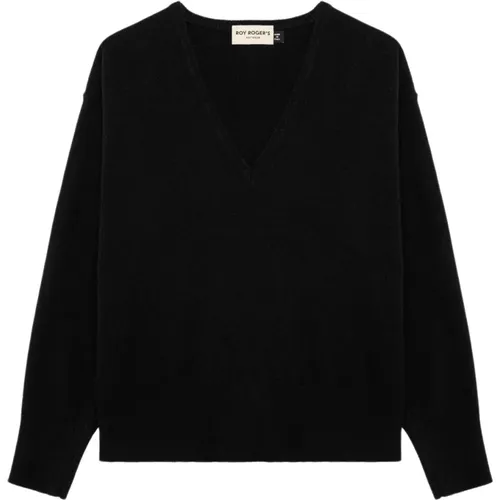 Schwarze Sweaters mit V-Ausschnitt und Rippbündchen - Roy Roger's - Modalova
