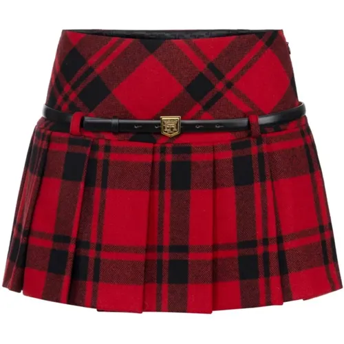 Tartan Pleated Mini Skirt Wrap Closure , female, Sizes: M - Elisabetta Franchi - Modalova