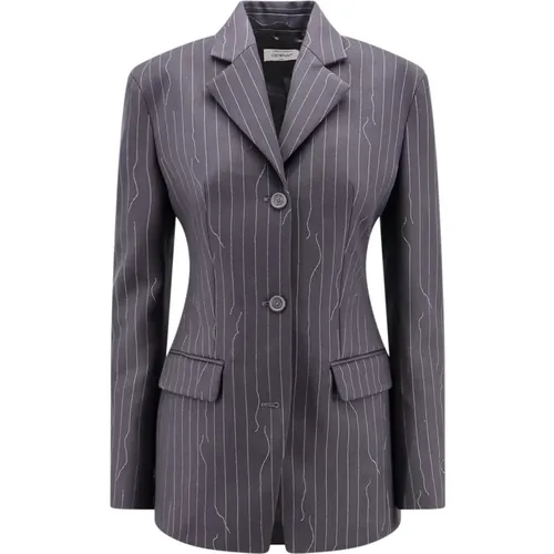 Grey Blazer with Three Button Closure , female, Sizes: 2XS - Off White - Modalova