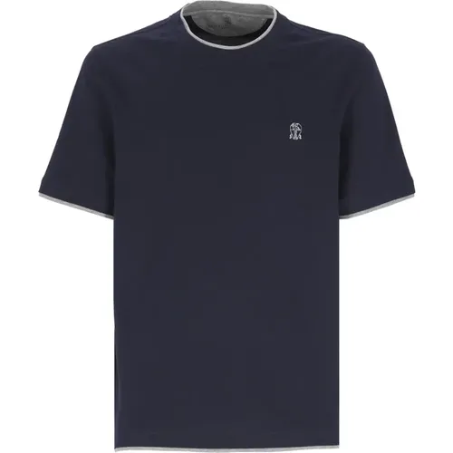 Blaues Baumwoll-T-Shirt für Männer,T-Shirts und Polos - Girocollo M/L - BRUNELLO CUCINELLI - Modalova