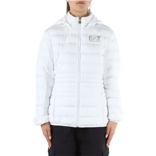 Gepolsterte Kapuzenjacke mit Logodruck , Damen, Größe: S - Emporio Armani EA7 - Modalova