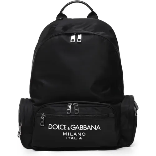 Schwarzer Nylon-Rucksack mit Lederdetails - Dolce & Gabbana - Modalova