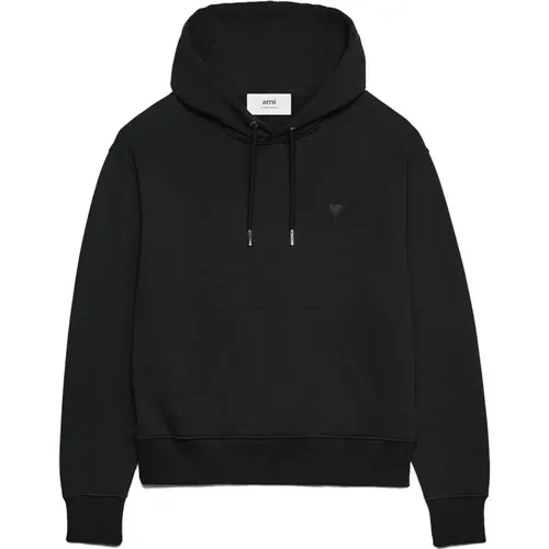 Bestickter Logo Hoodie Schwarz Baumwolle,Casual Grauer Baumwoll-Sweatshirt - Ami Paris - Modalova