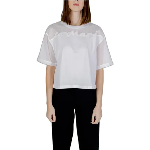 Polyester Short Sleeve Round Neck T-Shirt , female, Sizes: L, M, XS - Armani Exchange - Modalova