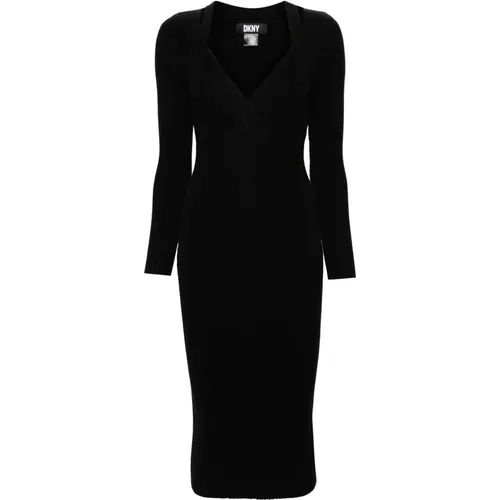 Geripptes Strickkleid in Schwarz , Damen, Größe: S - DKNY - Modalova