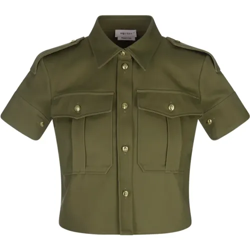 Military Cropped Shirt with Gold Accents , female, Sizes: 2XS - alexander mcqueen - Modalova