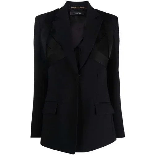 Satin Tailored Blazer with Rear Tie Fastening , female, Sizes: XS - Versace - Modalova