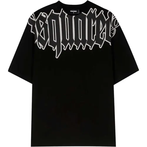 Lockerer Gothic-Logo-T-Shirt, Schwarz , Herren, Größe: M - Dsquared2 - Modalova