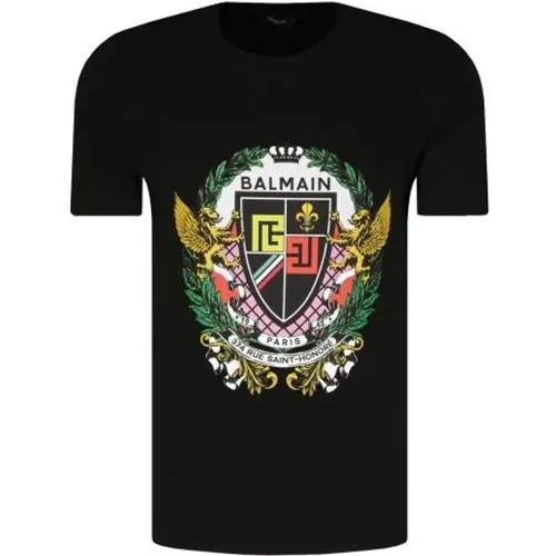 Schwarzes Logo-Print Baumwoll-T-Shirt , Herren, Größe: S - Balmain - Modalova
