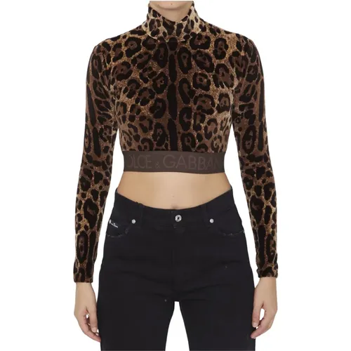 Leopard-Print Crop Top , Damen, Größe: 3XS - Dolce & Gabbana - Modalova