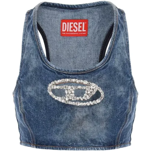 Denim Crop Top with Jewel Buckle , female, Sizes: M, S, XS - Diesel - Modalova