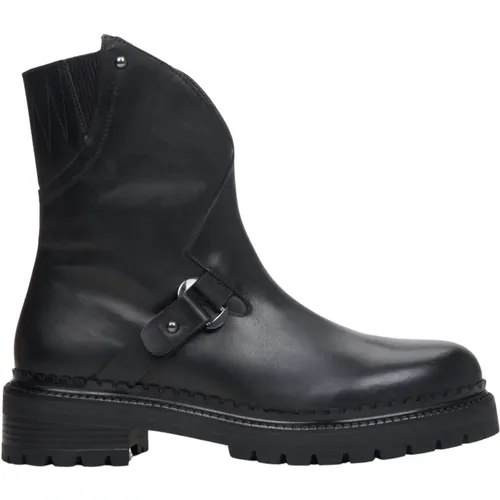 Damen Schwarze Leder-Cropped-Stiefeletten Er00114045 , Damen, Größe: 36 EU - Estro - Modalova