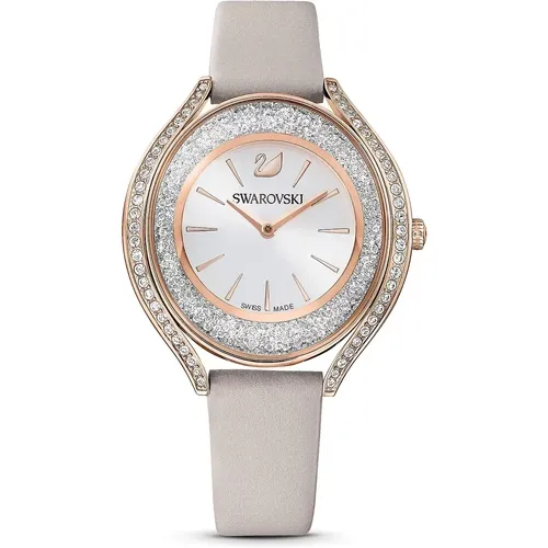 Crystalline Aura Leather Watch, Gray, Rose Gold , female, Sizes: ONE SIZE - Swarovski - Modalova