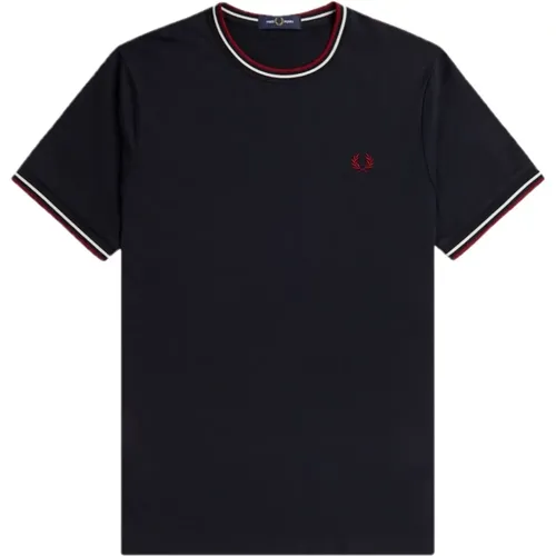 Twin Tipped T-Shirt Navy / Snow White / Burnt Red - Fred Perry - Modalova