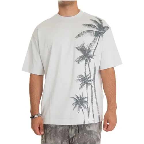 Palm Tree Fantasy Round-neck T-shirt , male, Sizes: M, L - Emporio Armani - Modalova