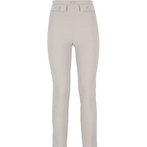 Slim-fit Trousers,Perlblaue Zigarettenhose mit Logo-Knöpfen - Elisabetta Franchi - Modalova