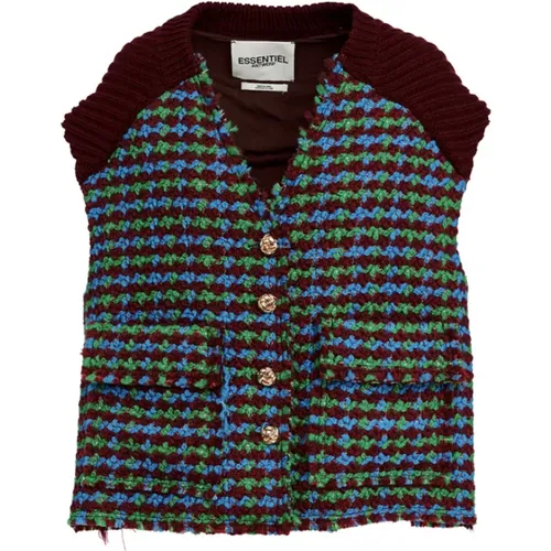 Bordeaux Tweed Oversized Vest , Damen, Größe: S - Essentiel Antwerp - Modalova