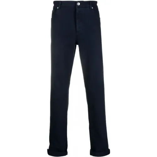 Dunkelblaue Mid-Rise Baumwoll Straight Jeans - BRUNELLO CUCINELLI - Modalova