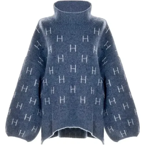 Hést, Blauer Oversized Pullover mit Hohem Kragen , Damen, Größe: L - HÉST - Modalova