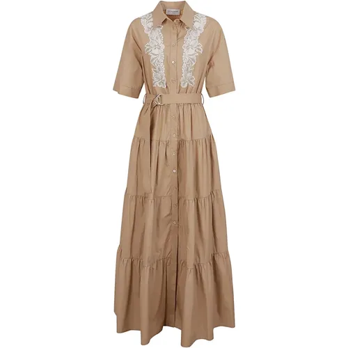 Beige Spitzenkleid mit Rüschen , Damen, Größe: S - Ermanno Scervino - Modalova