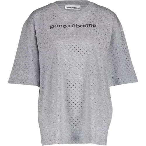 Logo-Print Rhinestone T-Shirt , female, Sizes: M - Paco Rabanne - Modalova