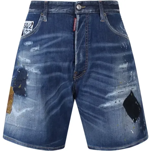 Distressed Patch Denim Shorts , male, Sizes: XL - Dsquared2 - Modalova
