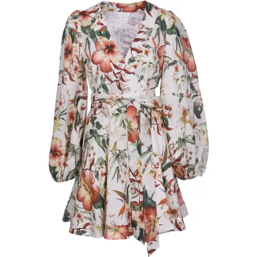 Floral Linen V-Neck Dress , female, Sizes: L - Zimmermann - Modalova