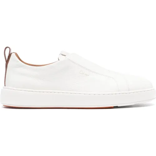 Weiße Leder Slip-On Sneakers , Herren, Größe: 41 EU - Santoni - Modalova