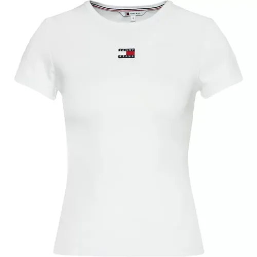Badge Rib T-Shirt Herbst/Winter Kollektion , Damen, Größe: XS - Tommy Jeans - Modalova