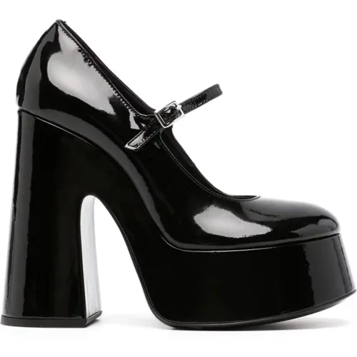 Schwarze Sandalen aus Lackleder mit hohem Blockabsatz , Damen, Größe: 39 EU - Vic Matié - Modalova
