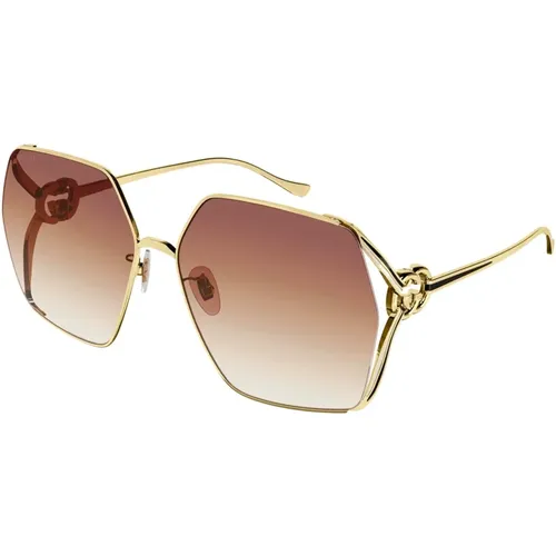 Gold/Rosa Getönte Sonnenbrille , Damen, Größe: 64 MM - Gucci - Modalova