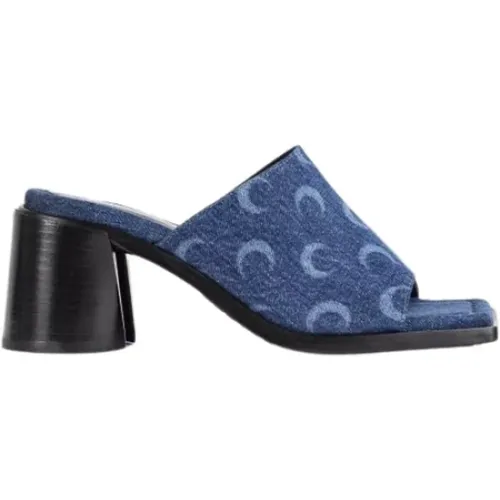 Moon Allover Print Denim Heeled Mules , female, Sizes: 2 UK - Marine Serre - Modalova