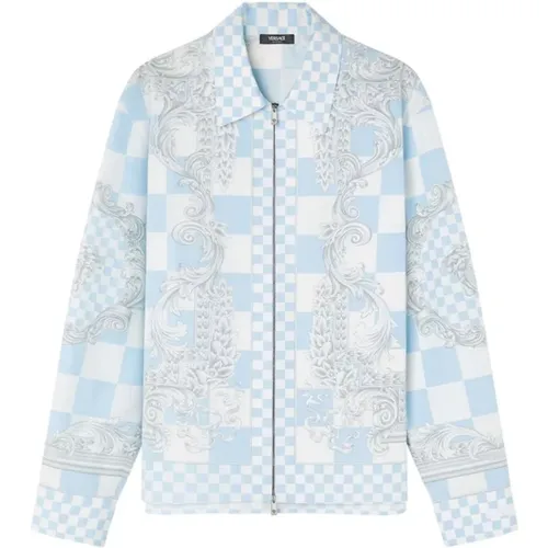 Barocco Print Checkerboard Jacket , male, Sizes: L - Versace - Modalova