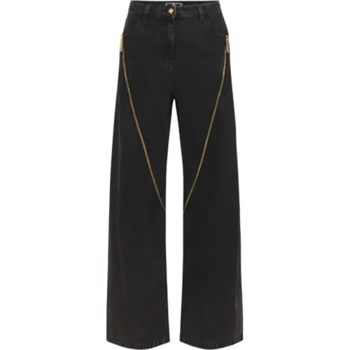 Graue Denim Hose mit Goldverschluss , Damen, Größe: W27 - Elisabetta Franchi - Modalova