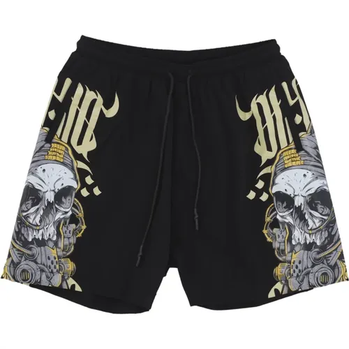 Schwarze Skull Swimshorts mit Mesh , Herren, Größe: L - Dolly Noire - Modalova