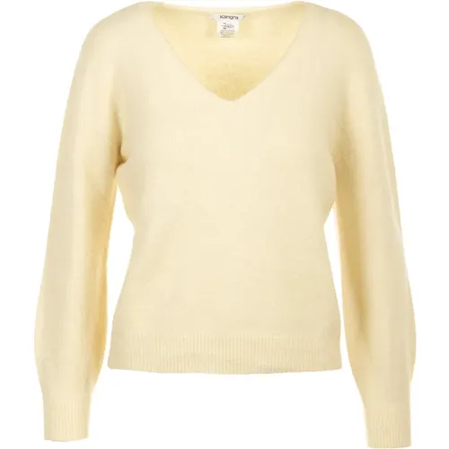 Cremefarbener V-Ausschnitt Pullover , Damen, Größe: M - Kangra - Modalova