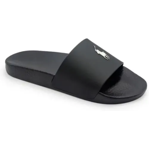 Schwarze und weiße Polo Slide Sandalen , Herren, Größe: 44 EU - Ralph Lauren - Modalova