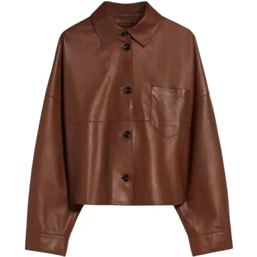 Leather Boxy Single-Breasted Jacket , female, Sizes: S - Max Mara Weekend - Modalova