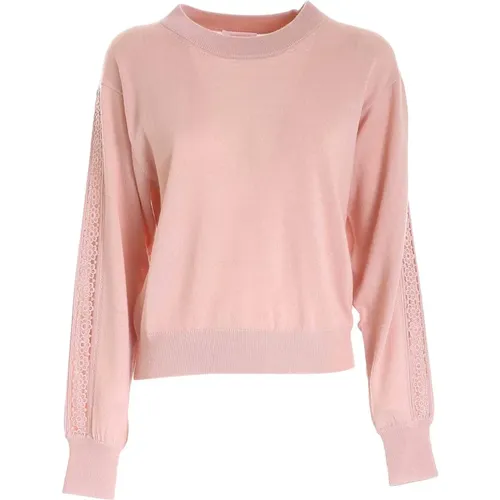 Cozy Embroidered Insert Sweater in Cameo Rose , female, Sizes: L - See by Chloé - Modalova