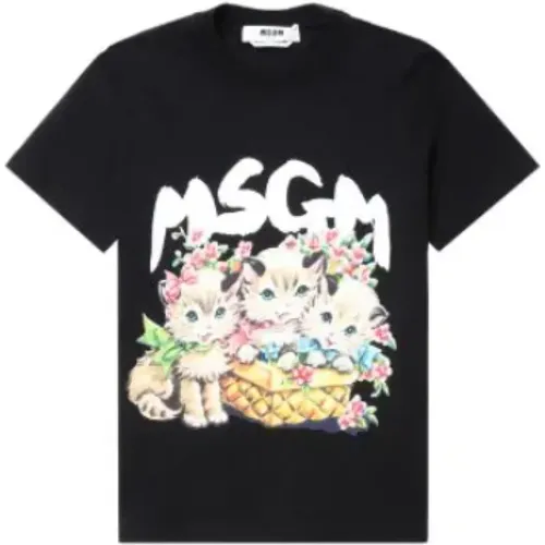 Schwarzes T-Shirt mit stilvollem Design , Damen, Größe: S - MSGM - Modalova