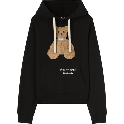 Bear Appliqué Hoodie Sweater , male, Sizes: L, S - Palm Angels - Modalova