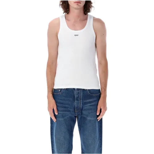 Off , Weiße gerippte Tanktop , Herren, Größe: M - Off White - Modalova