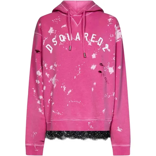 Rosa Logo Print Hoodie , Damen, Größe: S - Dsquared2 - Modalova