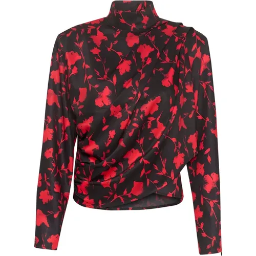 Rote Shadow Flower Drapierte Bluse , Damen, Größe: 2XS - Gestuz - Modalova