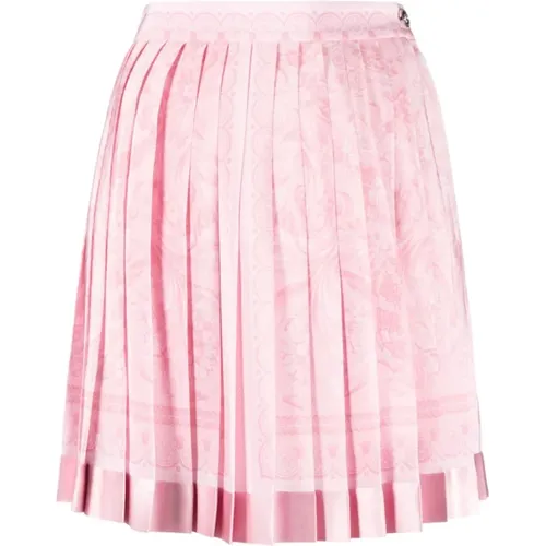 Barocco Print Silk Skirt , female, Sizes: XS - Versace - Modalova