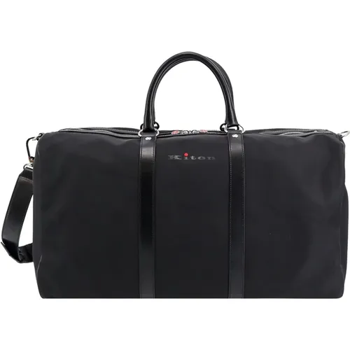Schwarze Reisetasche mit Reißverschluss und abnehmbarem Leder-Schultergurt - Kiton - Modalova